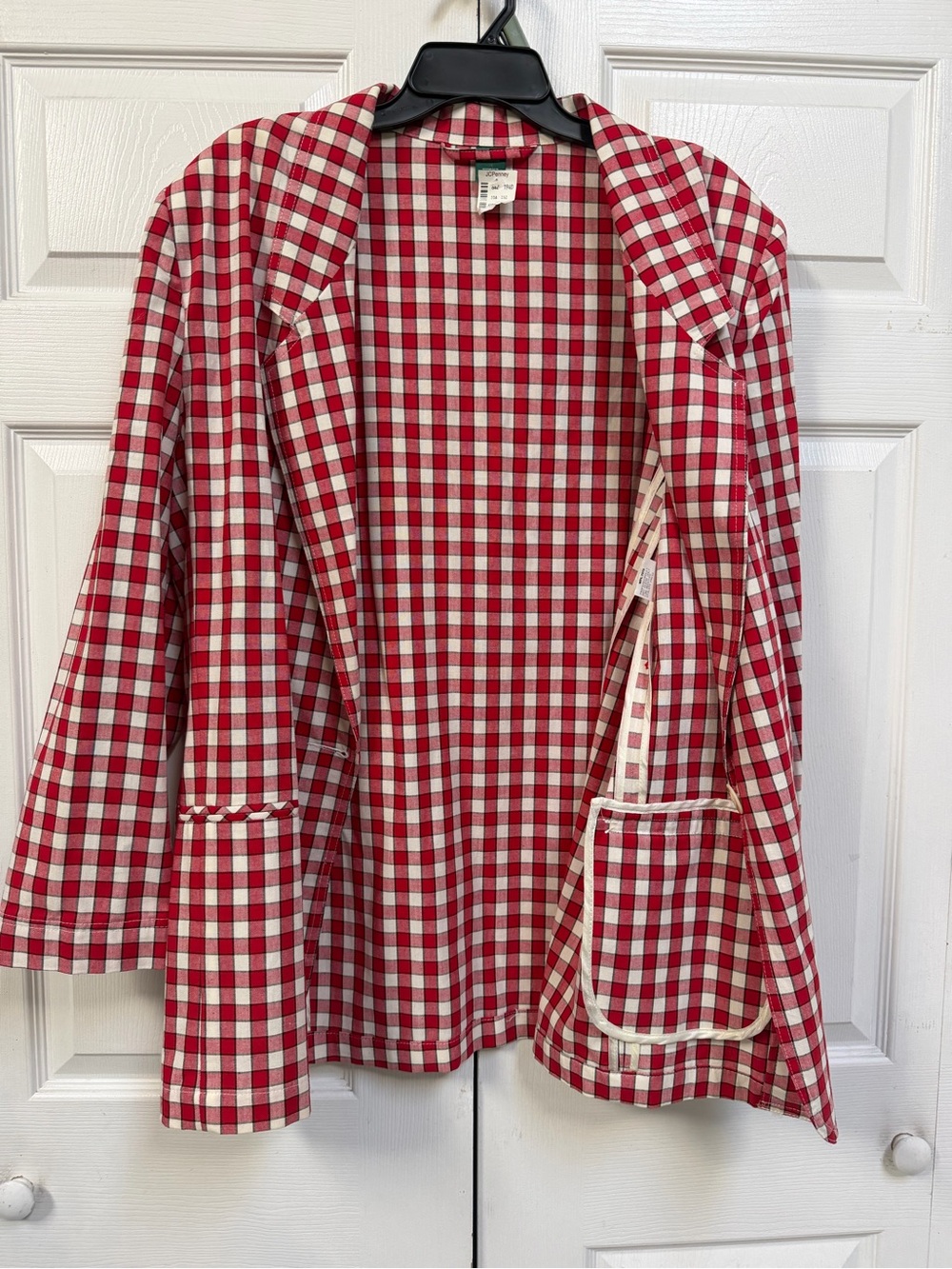 Red & White Plaid Gingham Blazer 100% Cotton Jacket Women's Size XL NOS - Picture 4 of 15